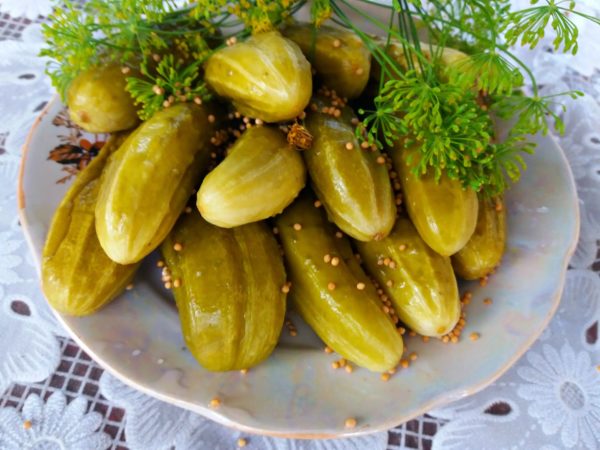 cucumbers with garlic on a plate