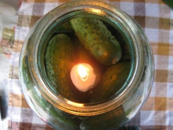 Pepinos com uma vela